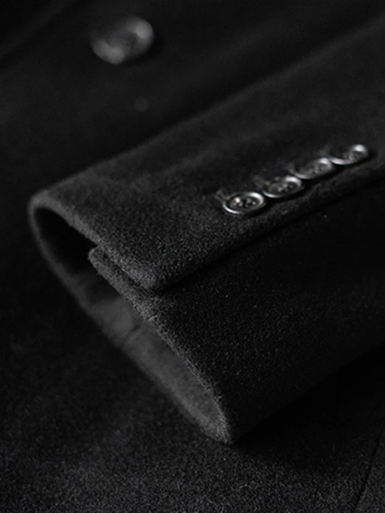 Long Wool-Blend Black Trench