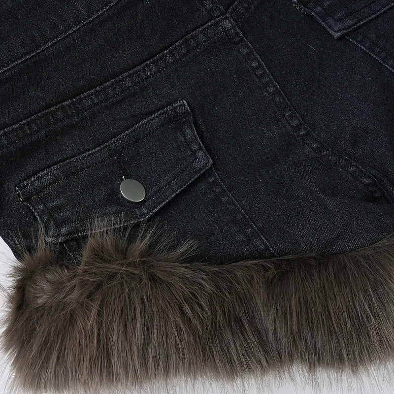 Fluffy Denim Low-Waist Shorts