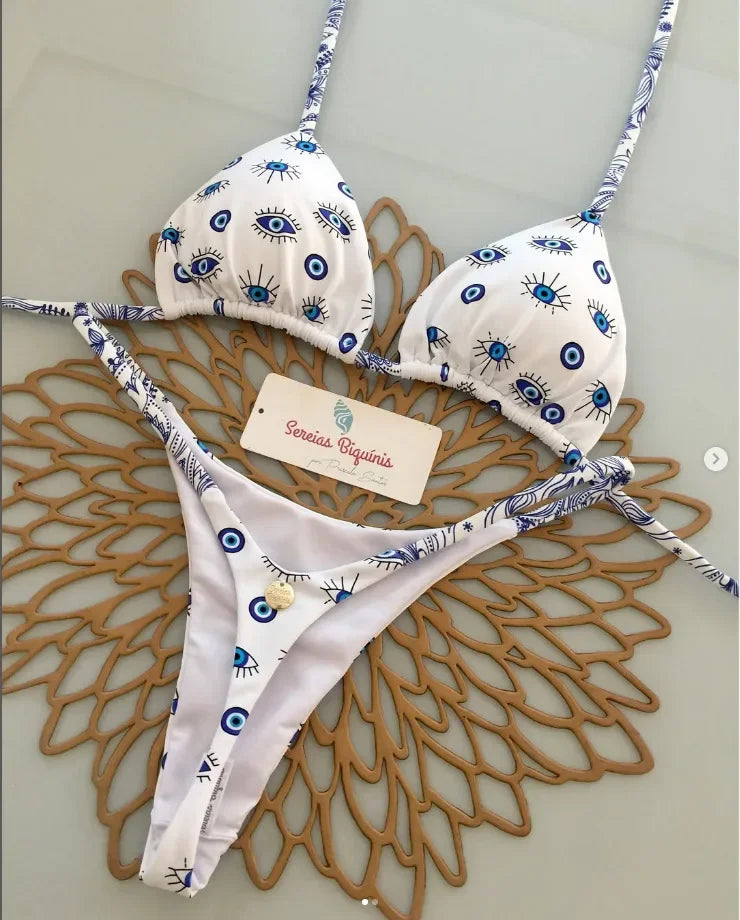 Halter Lace-Up Thong Bikini