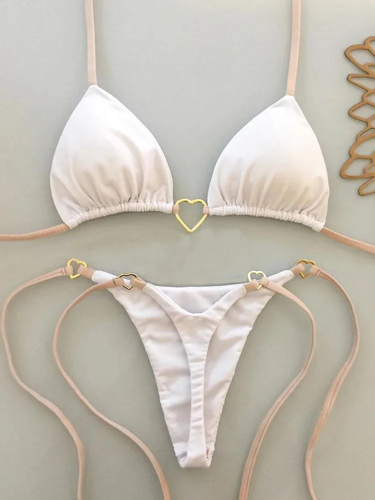 White Cotton Lace-Up Bikini