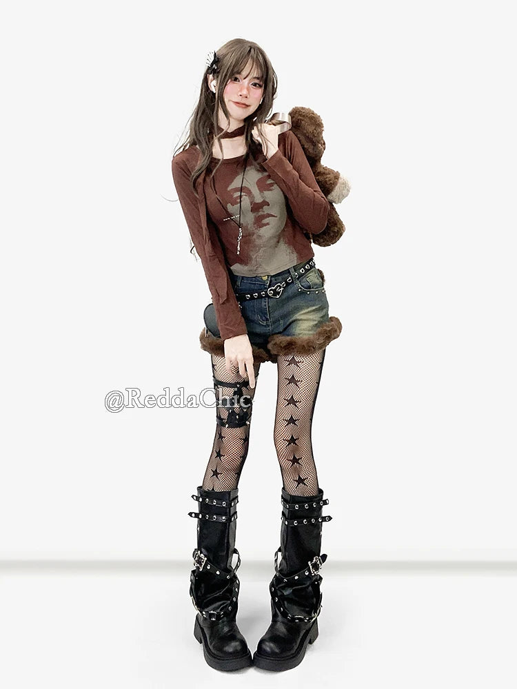 Fluffy Denim Cargo Shorts