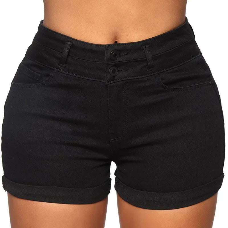 High Waist Cotton Denim Shorts