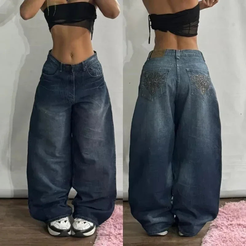 Embroidery Baggy Denim Jeans