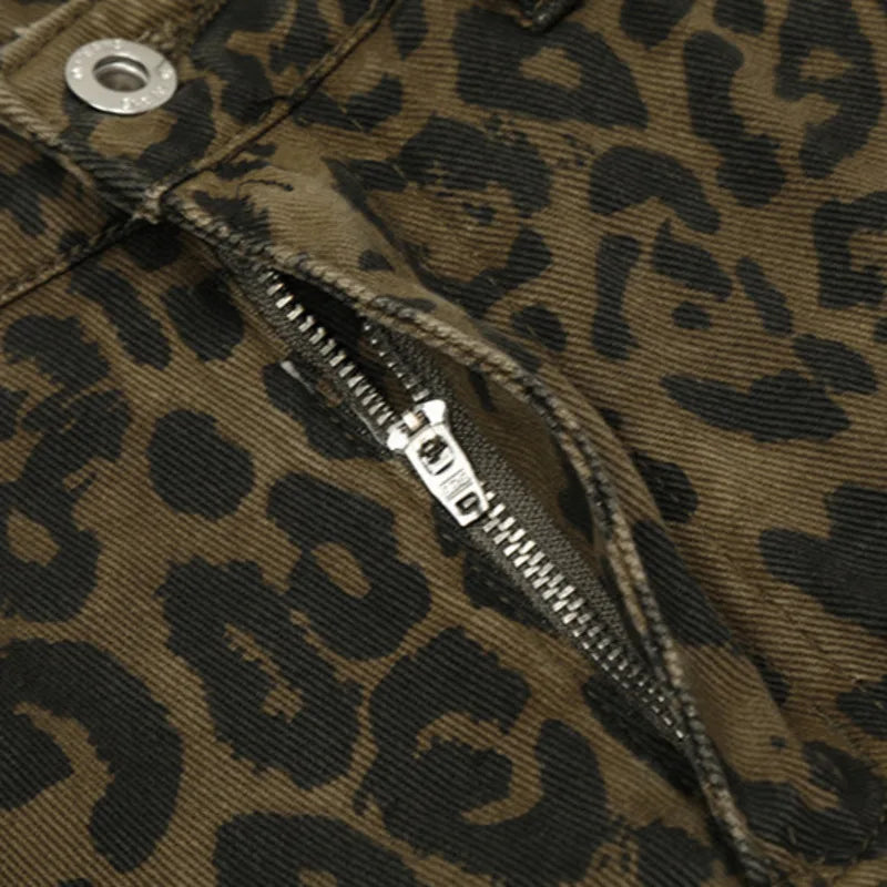 Leopard Denim Wide-Leg Jorts