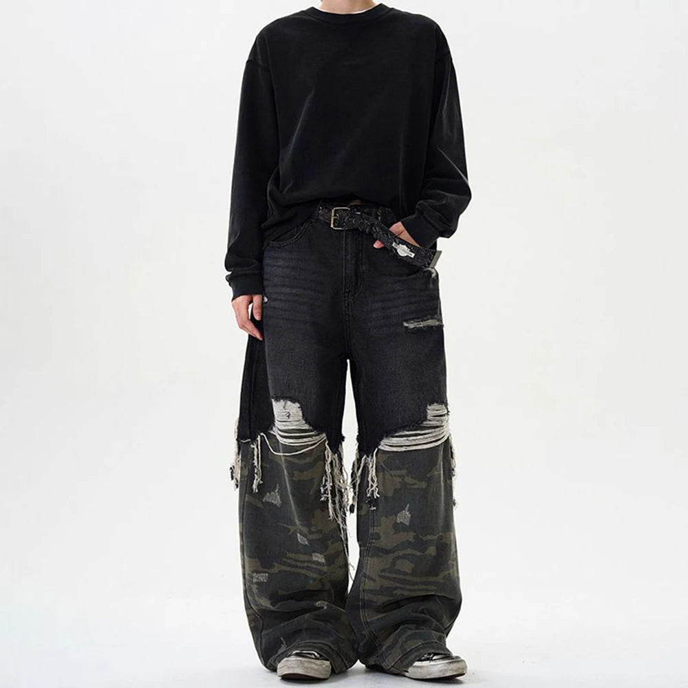 Retro Camouflage Ripped Jeans