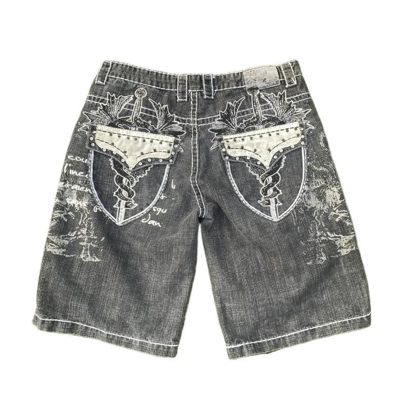 Y2K Embroidered Denim Shorts