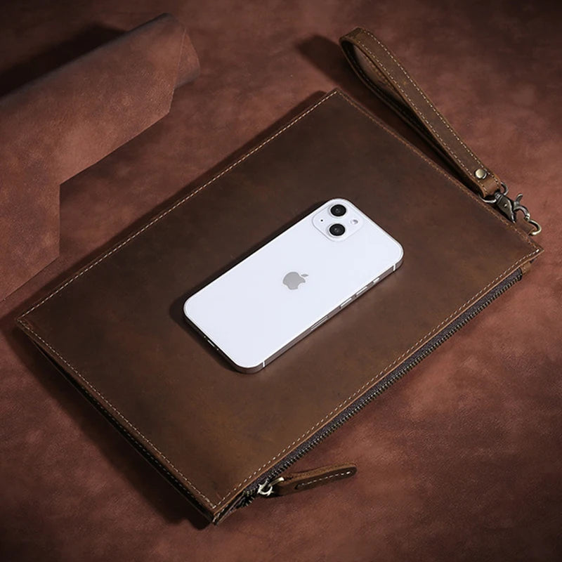 New Real Leather Handbag for Men Day Clutches Luxury Wristlet Coin Card Holders Zipper Clutch Designer Men's Wallets Purse Bolso - Chicchar Fashion