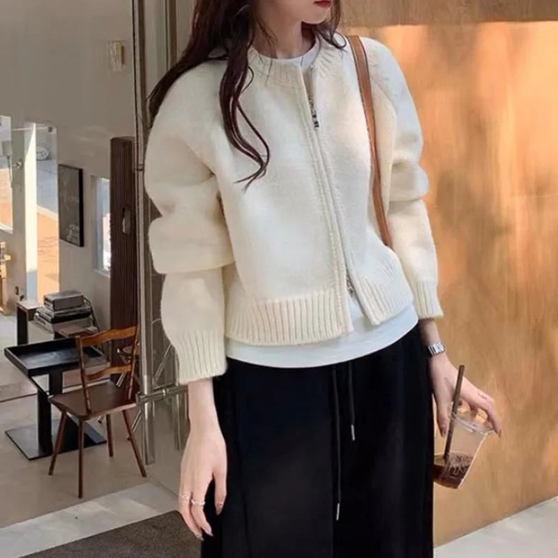 Cropped Zipper Knit Jacket Chicchar Fashion