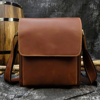 Vintage Cowhide Leather iPad Crossbody Messenger Bag