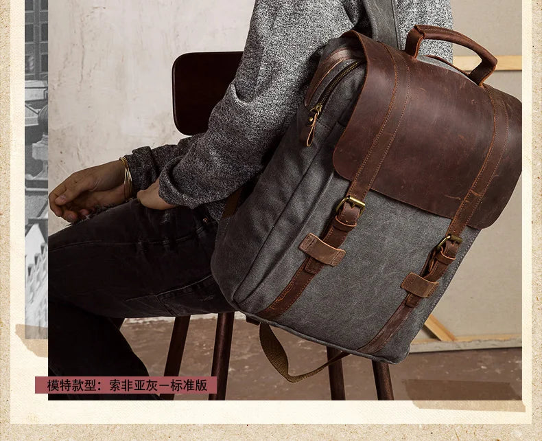 Fashion Male Backpack Leather military Canvas backpack Men backpack women school backpack school bag bagpack rucksack mochila - Chicchar Fashion