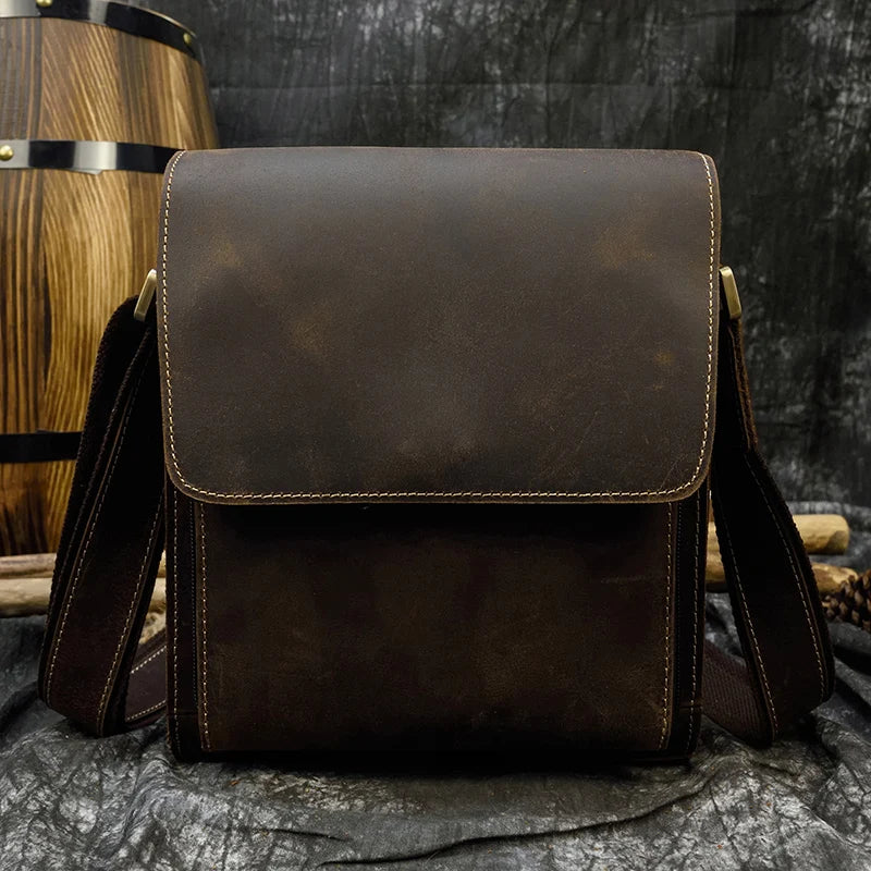Vintage Cowhide Leather iPad Crossbody Messenger Bag