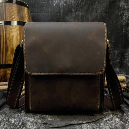 Vintage Cowhide Leather iPad Crossbody Messenger Bag