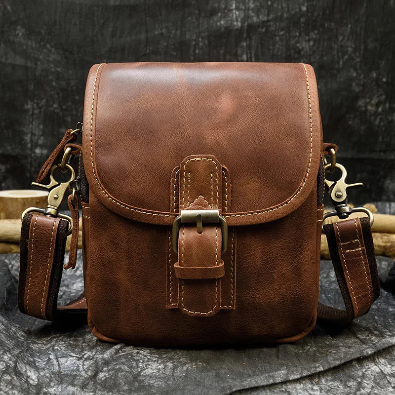 Vintage Cowhide Leather iPad Crossbody Messenger Bag