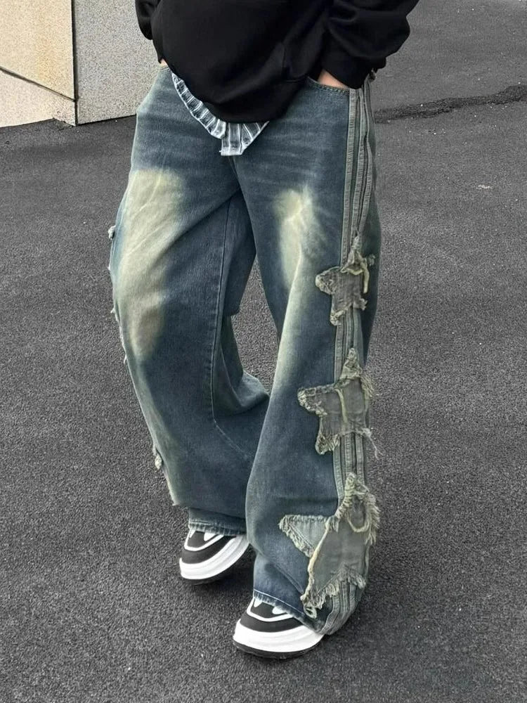 Star Patchwork Baggy Denim