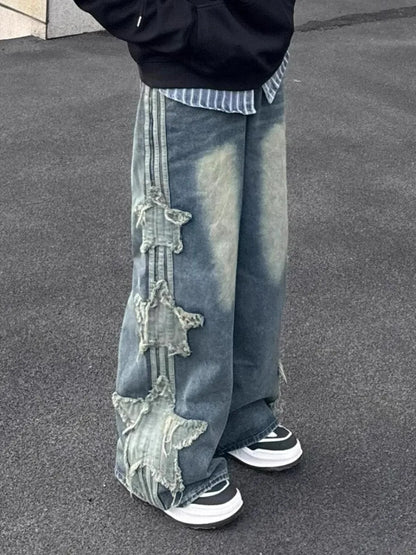 Star Patchwork Baggy Denim