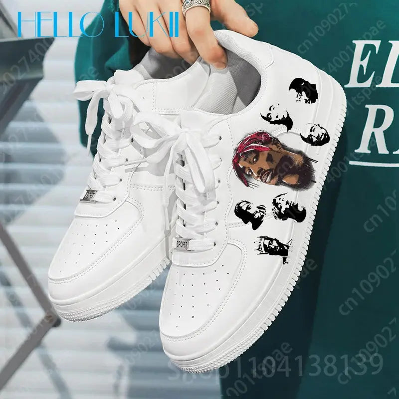 tupac 2025 Hot Sale Adult shoes white fashion trend man woman genuine leather comfortable season breathable casual shoes - Chicchar Fashion