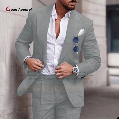 Sky Blue Linen Slim Suit