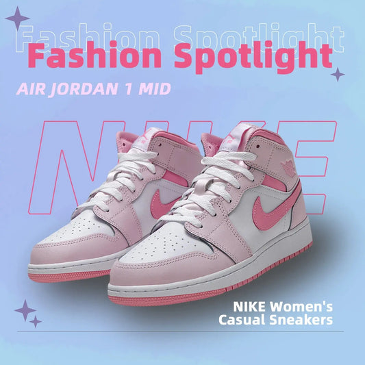 Nike Women's Shoes Air Jordan 1 Aj1 Pink and White Mid-Top Sneakers Cushioning Basketball Shoes Fashionable Casual Shoes Dq8423-600 - Chicchar Fashion