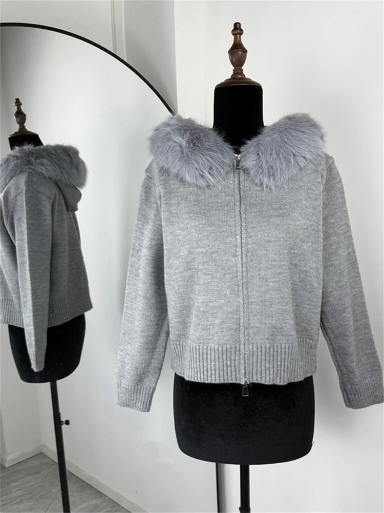 Fluffy Polyester Hooded Jacket Chicchar Fashion