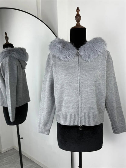 Fluffy Polyester Hooded Jacket Chicchar Fashion
