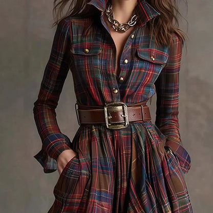Plaid Polyester Maxi Dress