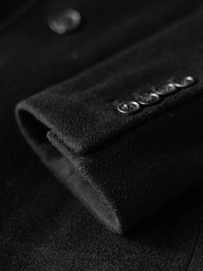 Long Wool-Blend Black Trench