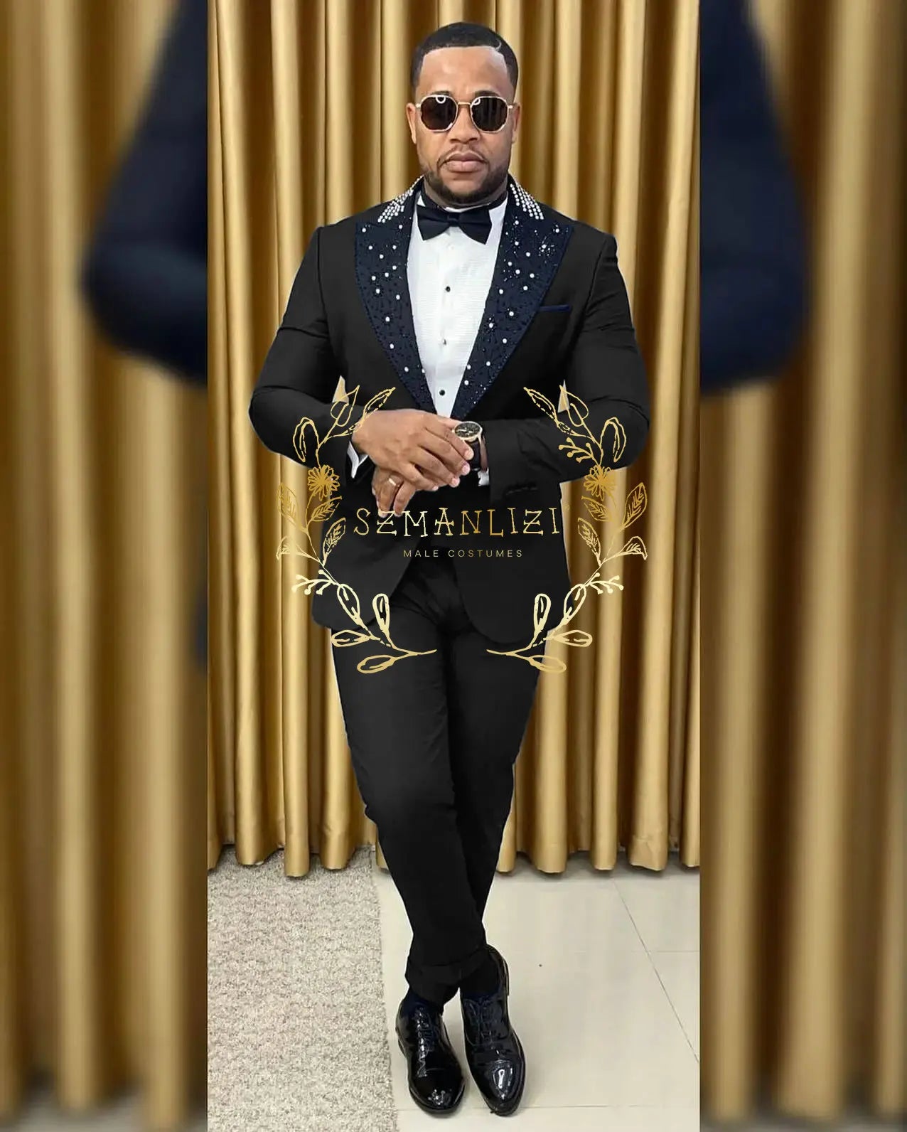 Black Beaded Lapel Tuxedo