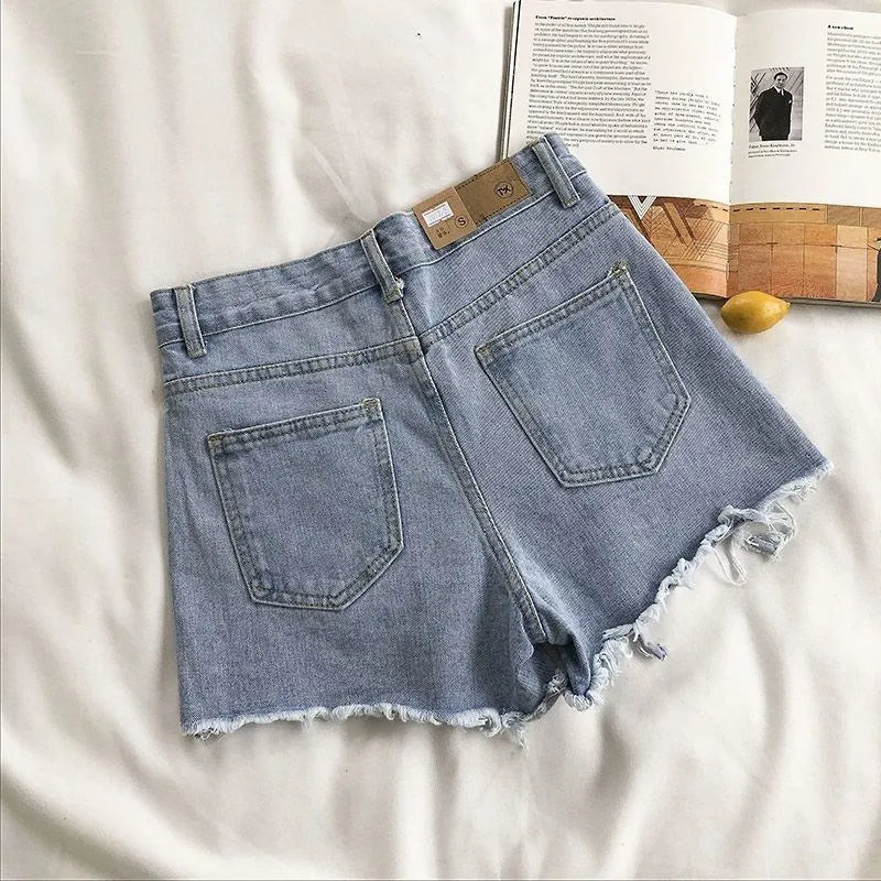 High Waist Cotton Denim Shorts
