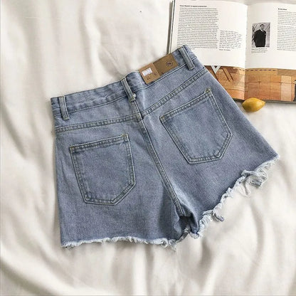 High Waist Cotton Denim Shorts