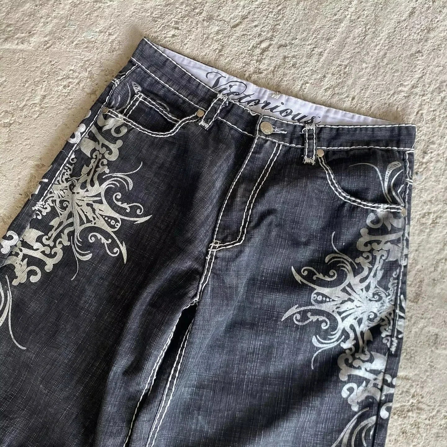 Baggy Embroidered Denim Shorts
