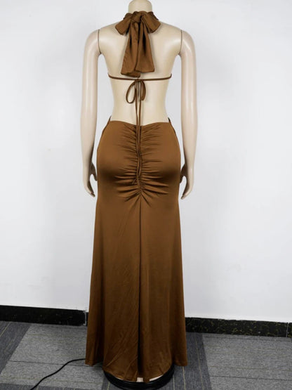 Backless Halter V Maxi Dress