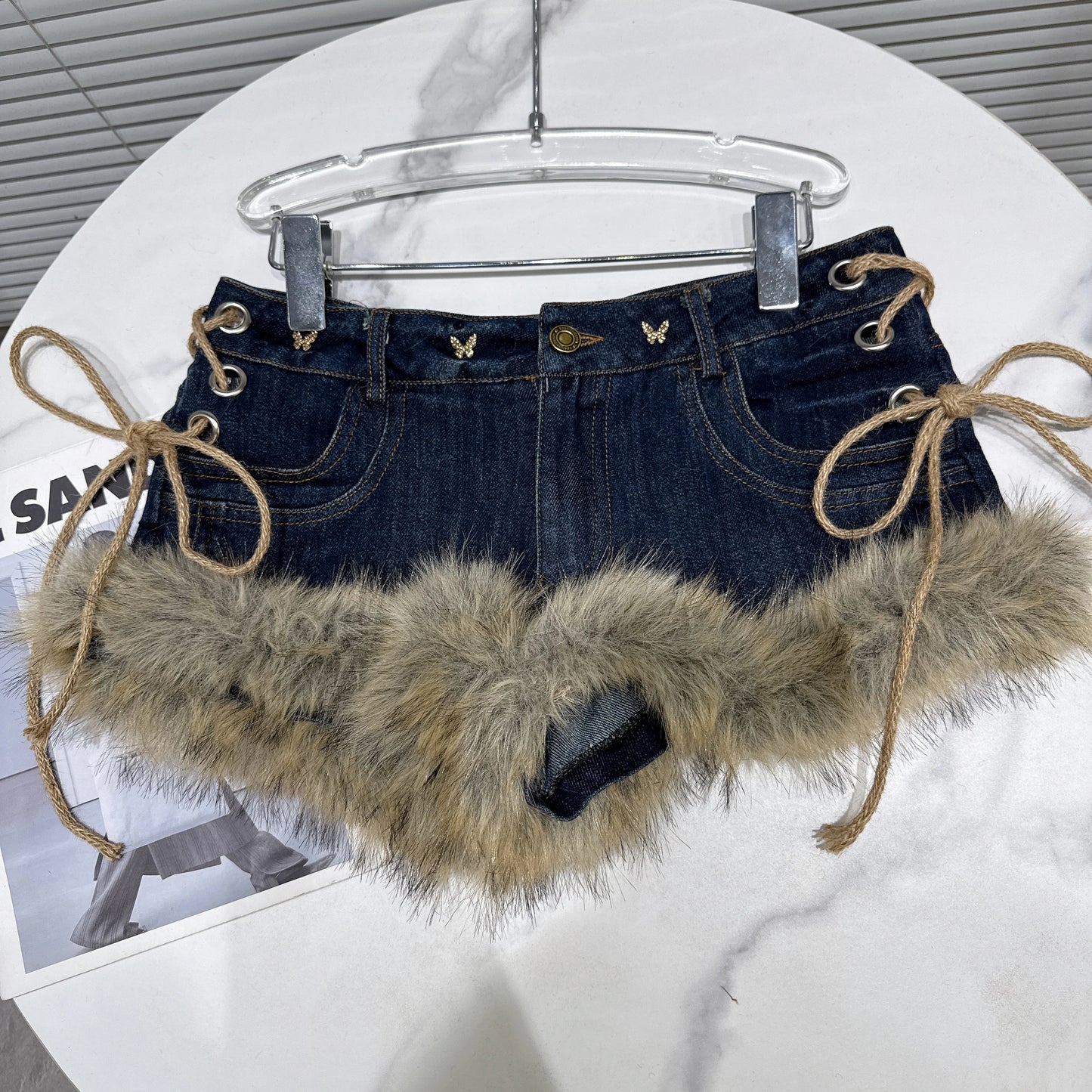 Frayed Lace-Up Denim Shorts