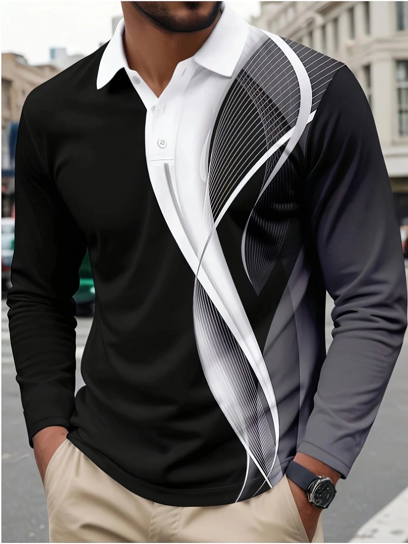 Men's Geometric Polyester Polo