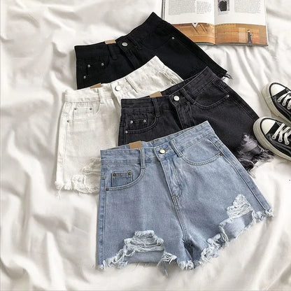 High Waist Cotton Denim Shorts