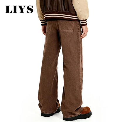 Brown Wide-Leg Denim Jeans