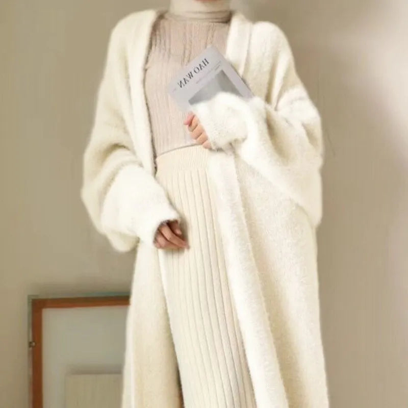 white Long Cardigan for women 2025 new winter clothes Knitted fluffy long sleeve Cashmere sweater coat korean style warm vintage Chicchar Fashion