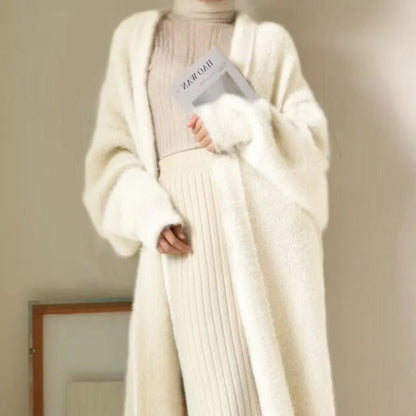 white Long Cardigan for women 2025 new winter clothes Knitted fluffy long sleeve Cashmere sweater coat korean style warm vintage Chicchar Fashion