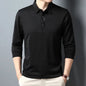 Men's Waffle Long Sleeved POLO Shirt with Letter Printed Lapel Casual Top Chicchar Fashion