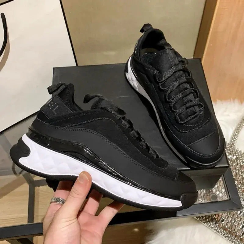 Special Offer Black Round Head Sneakers Cover Heels Single Lace Shoes Spring Outer Thick Bottom 34-42 - Chicchar Fashion