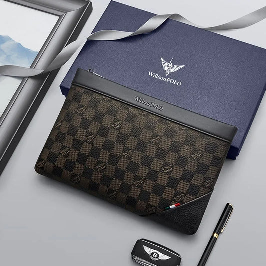 WILLIAMPOLO Men's Luxury Leather Business Clutch Bag