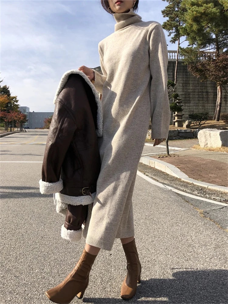 Wool Acrylic Turtleneck Dress