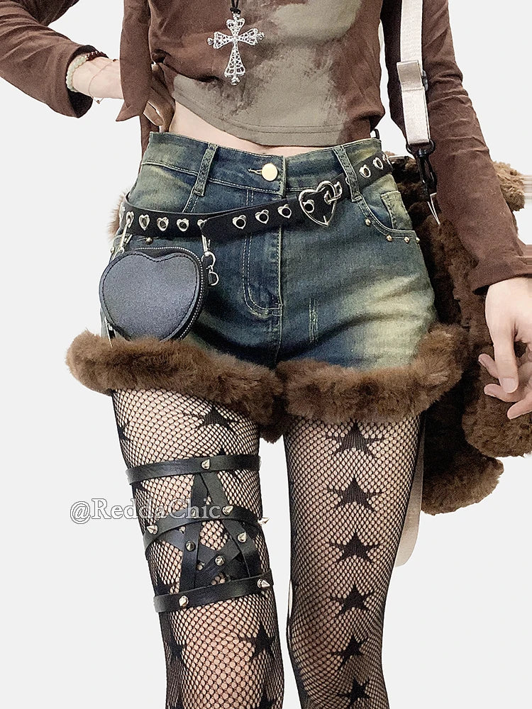 Fluffy Denim Cargo Shorts