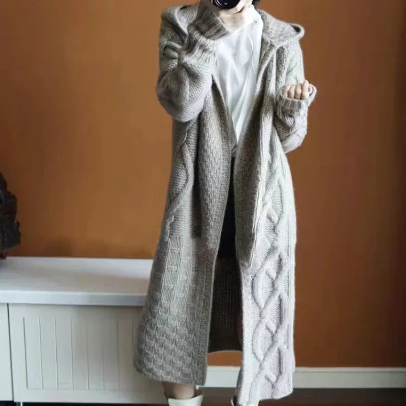 Hooded Knit Long Cardigan Chicchar Fashion