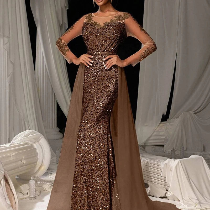 Sequined Lace Mermaid Gown