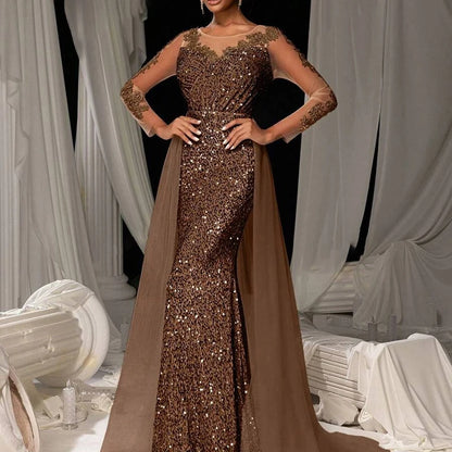 Sequined Lace Mermaid Gown