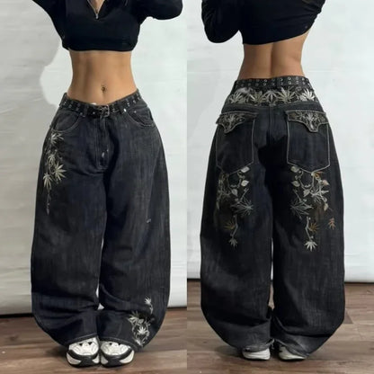 Y2K High Waist Embroidered Jeans