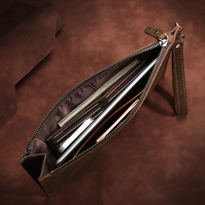 New Real Leather Handbag for Men Day Clutches Luxury Wristlet Coin Card Holders Zipper Clutch Designer Men's Wallets Purse Bolso - Chicchar Fashion