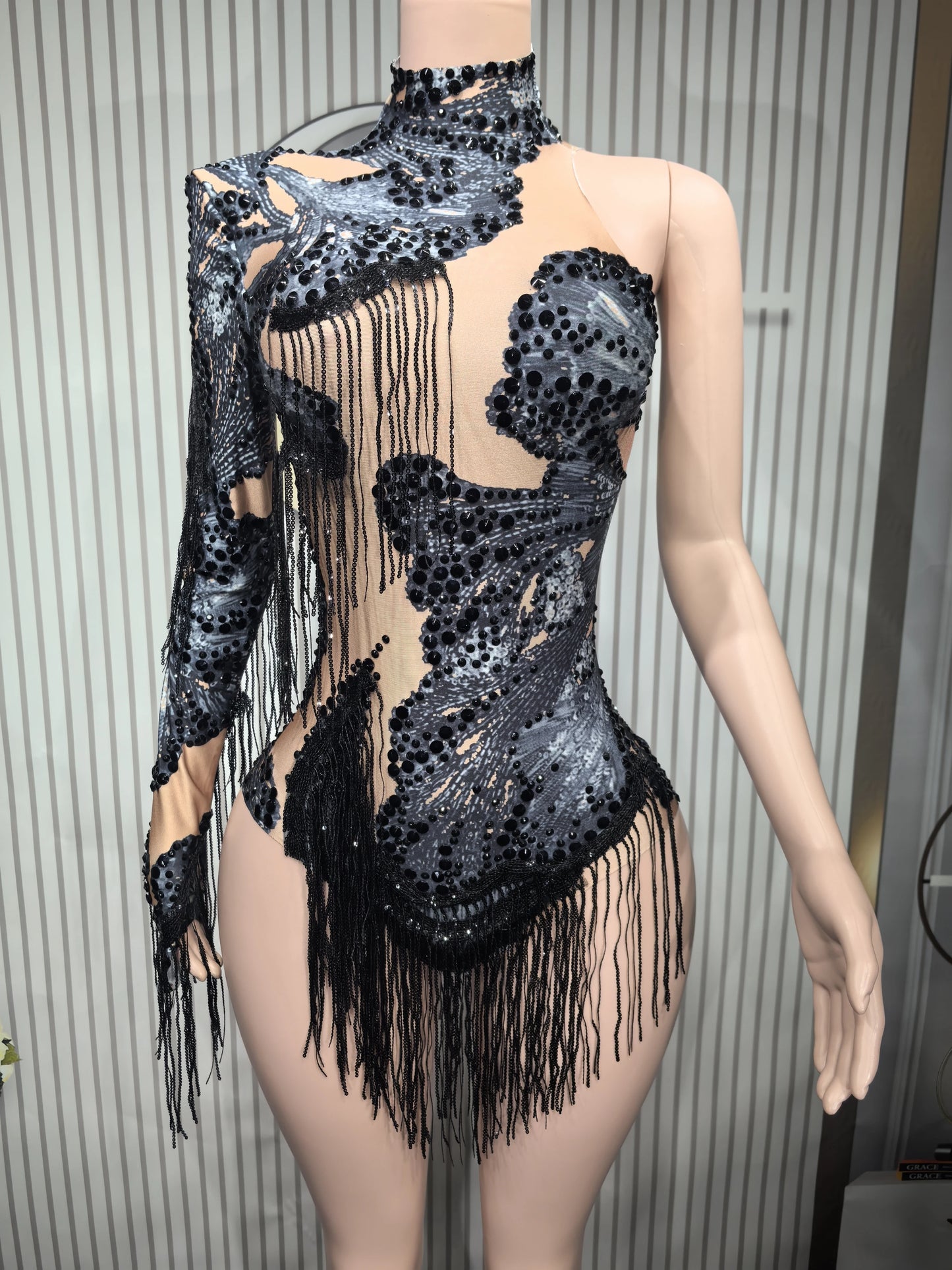 Blue Rhinestone Dance Bodysuit