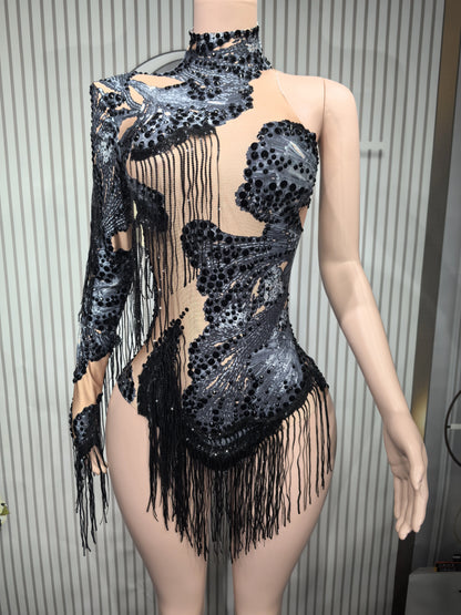 Blue Rhinestone Dance Bodysuit