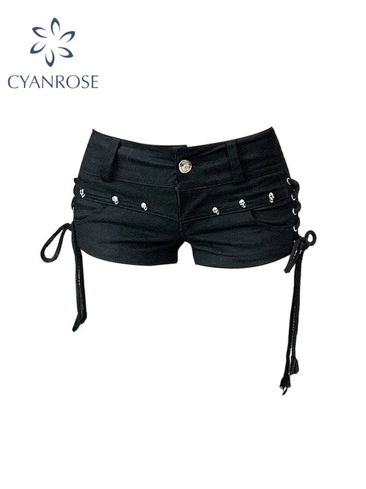 Black Gothic Denim Shorts